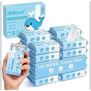 20 Packs Nidkoud Flushable Wipes Travel Size (120 Total) – Unscented w/ Aloe...